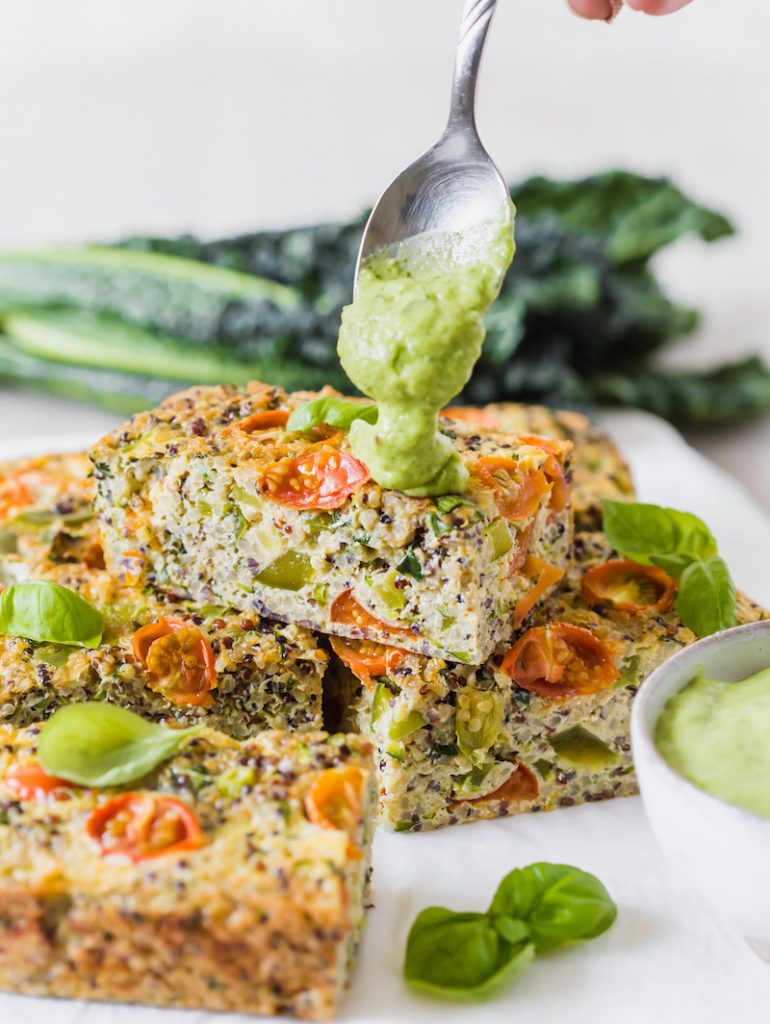 Quinoa Veggie Slice with Green Goddess Dressing