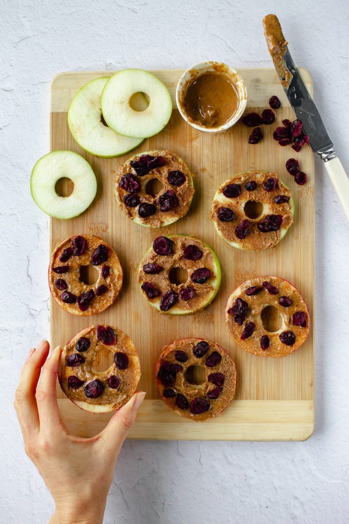 Apple Donuts with Nut Butter Icing & Craisins